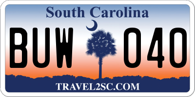 SC license plate BUW040