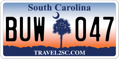 SC license plate BUW047