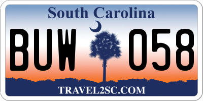 SC license plate BUW058