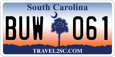 SC license plate BUW061