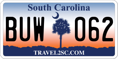 SC license plate BUW062