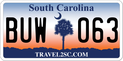 SC license plate BUW063