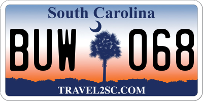SC license plate BUW068