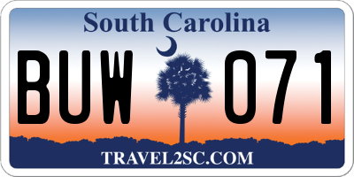 SC license plate BUW071
