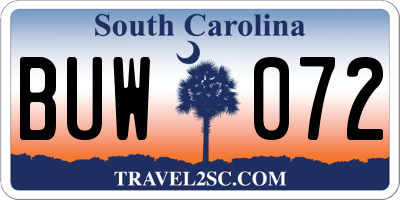 SC license plate BUW072