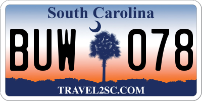 SC license plate BUW078