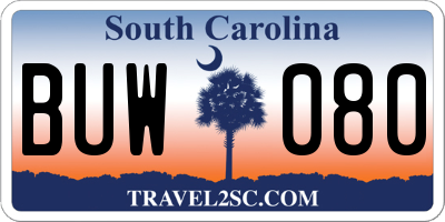 SC license plate BUW080
