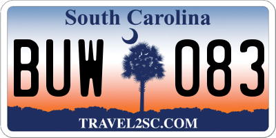 SC license plate BUW083
