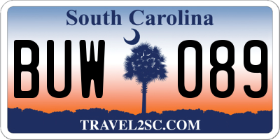 SC license plate BUW089
