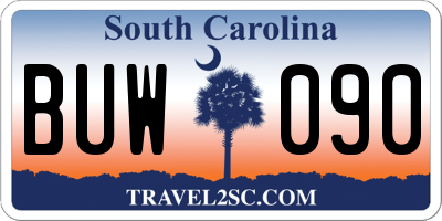 SC license plate BUW090