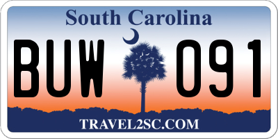 SC license plate BUW091