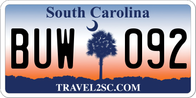 SC license plate BUW092