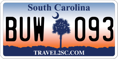 SC license plate BUW093