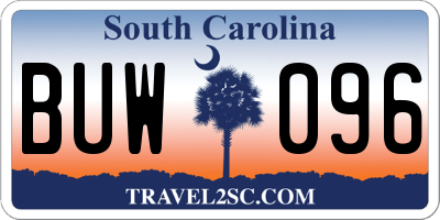 SC license plate BUW096