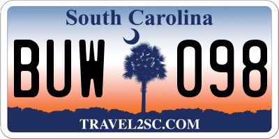 SC license plate BUW098