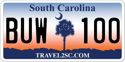 SC license plate BUW100