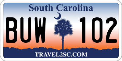 SC license plate BUW102