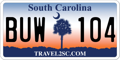 SC license plate BUW104