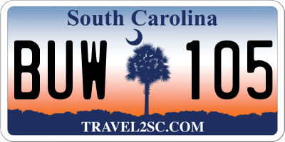 SC license plate BUW105