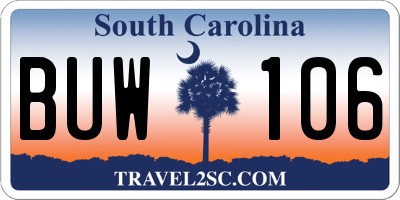 SC license plate BUW106