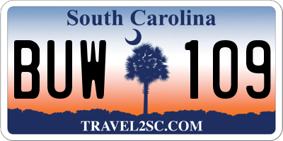 SC license plate BUW109