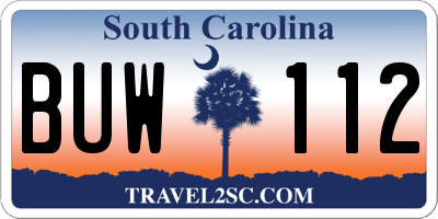 SC license plate BUW112