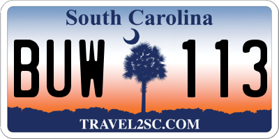 SC license plate BUW113