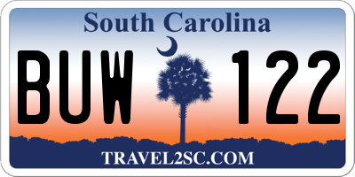 SC license plate BUW122