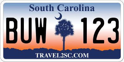SC license plate BUW123