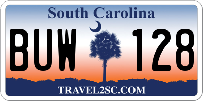 SC license plate BUW128