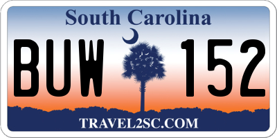 SC license plate BUW152