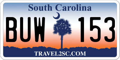 SC license plate BUW153