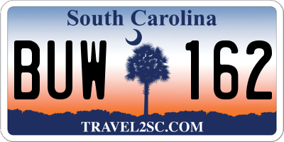 SC license plate BUW162