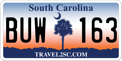 SC license plate BUW163