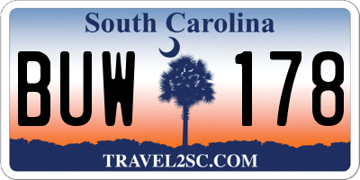 SC license plate BUW178