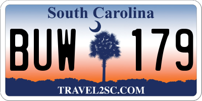 SC license plate BUW179
