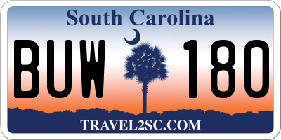 SC license plate BUW180