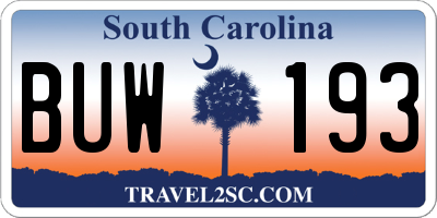 SC license plate BUW193