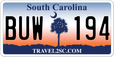 SC license plate BUW194