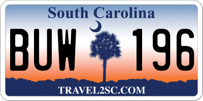 SC license plate BUW196