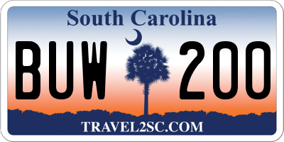 SC license plate BUW200
