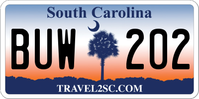 SC license plate BUW202