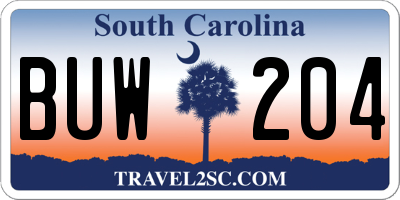 SC license plate BUW204