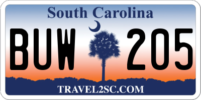 SC license plate BUW205