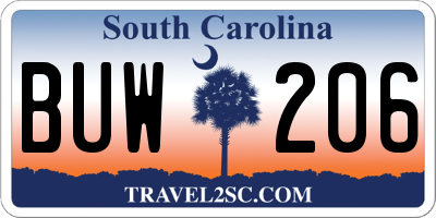 SC license plate BUW206