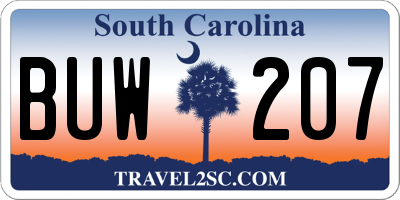 SC license plate BUW207