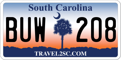 SC license plate BUW208