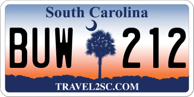 SC license plate BUW212