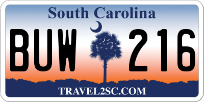 SC license plate BUW216