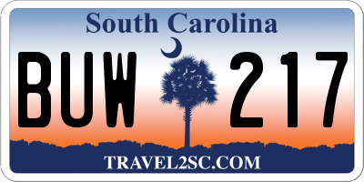 SC license plate BUW217